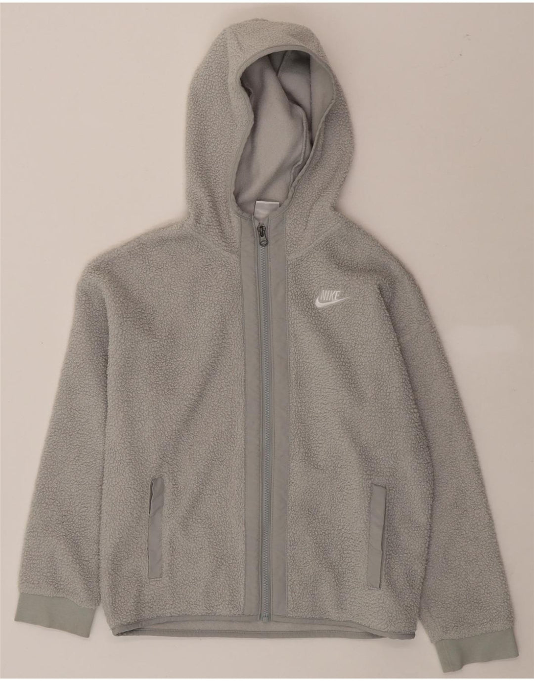 NIKE Boys Hooded Fleece Jacket 12-13 Years Large Grey Polyester Vintage Nike and Second-Hand Nike from Messina Hembry 