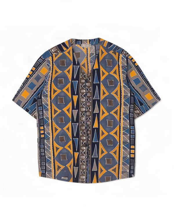 Augustus Womens Short Sleeve Shirt Blouse IT 44 Medium Blue Geometric