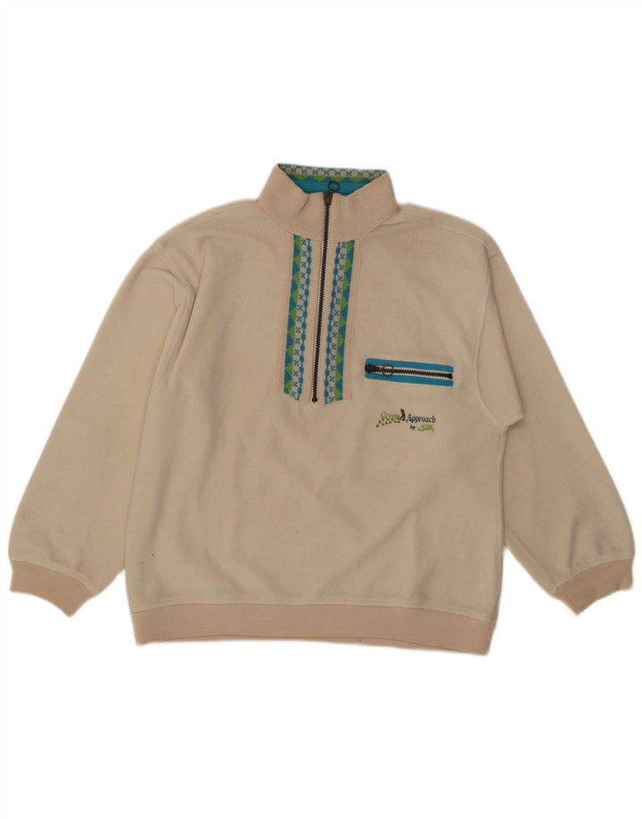 Silvy Mens Polartec Zip Neck Fleece Jumper Medium Beige Fair Isle Polyester