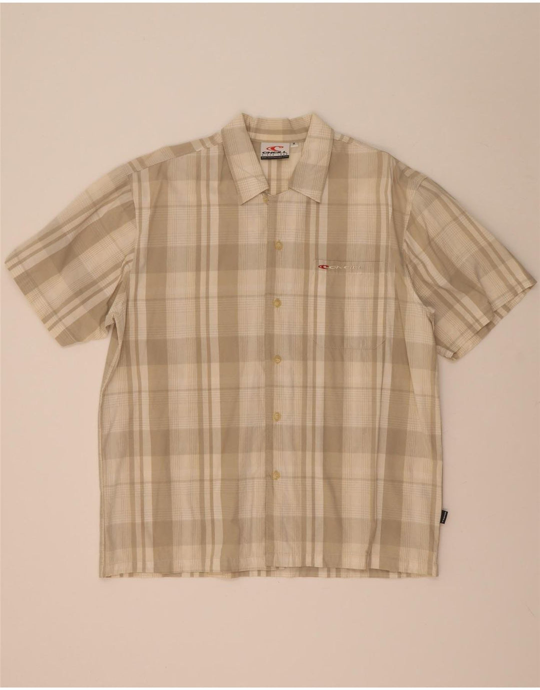 O'Neill Mens Short Sleeve Shirt Medium Beige Check Cotton