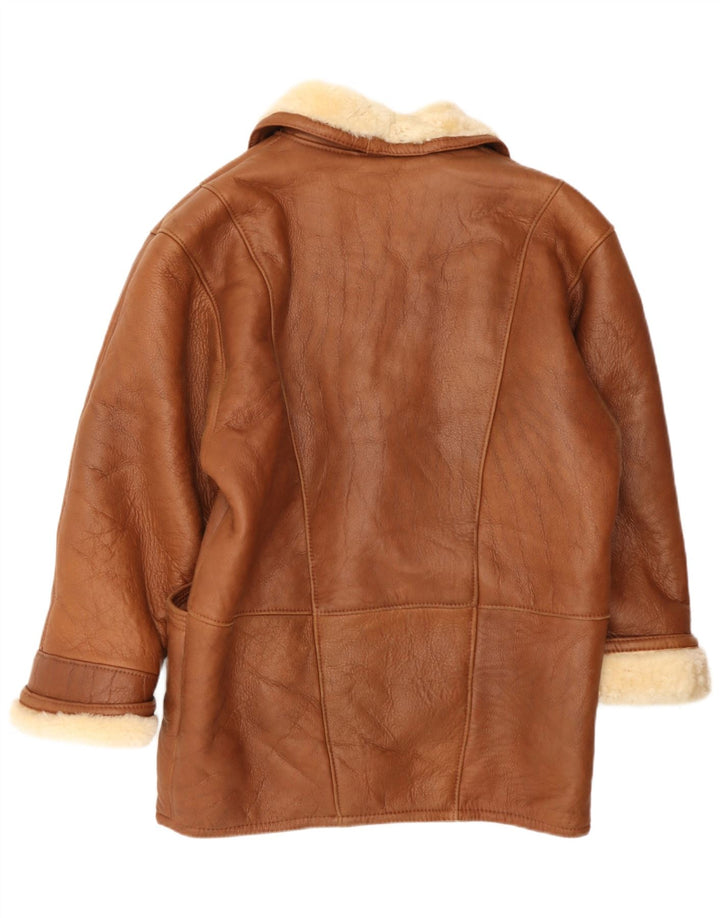 Vintage Womens Oversized Shearling Jacket US 8 Medium Brown Leather