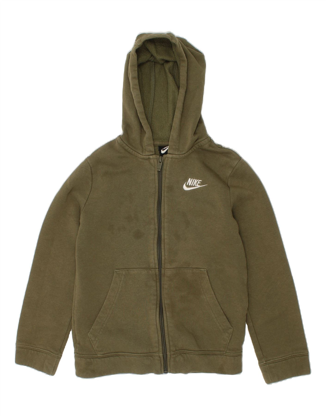 NIKE Boys Zip Hoodie Sweater 8-9 Years Small Khaki Cotton Vintage Nike and Second-Hand Nike from Messina Hembry 