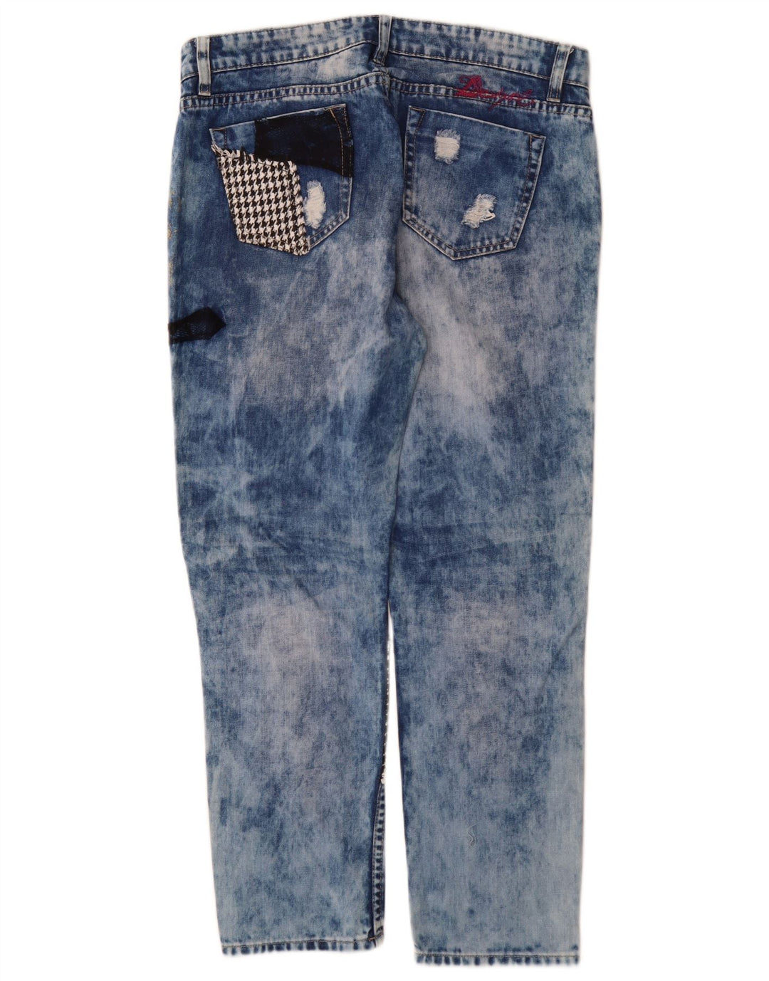 Desigual Womens Distressed Tapered Jeans W32 L28 Blue Patchwork Cotton