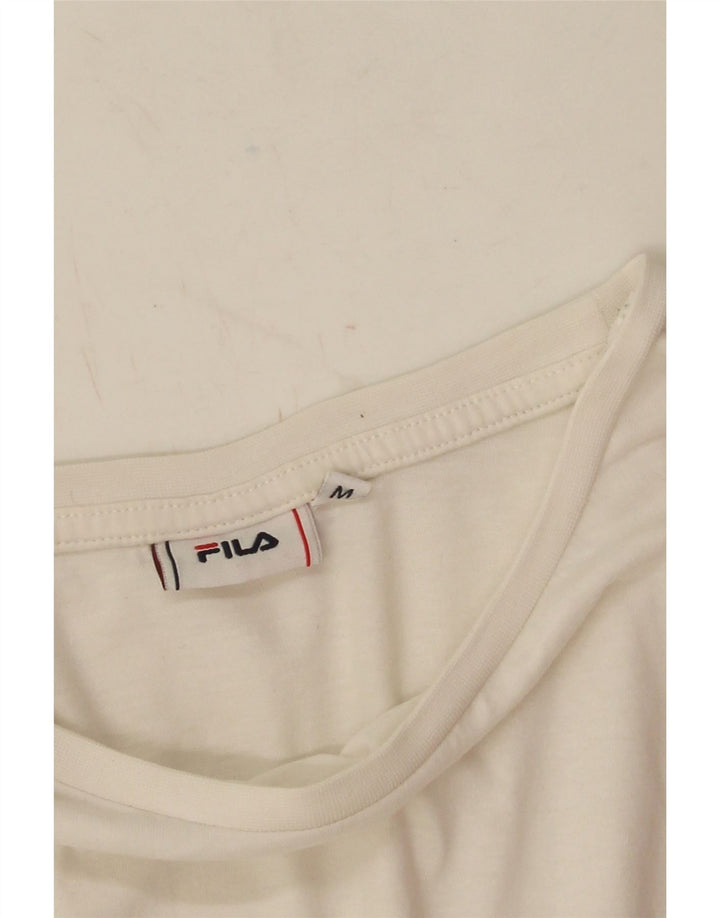 Fila Womens Crop Graphic T-Shirt Top UK 14 Medium White Cotton