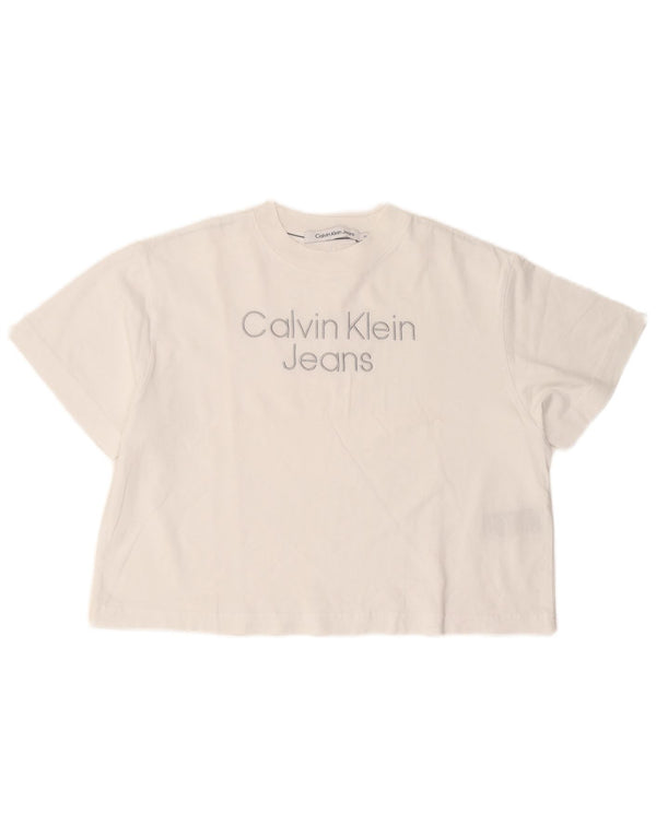 Calvin Klein Jeans Womens Crop Oversized Graphic T-Shirt Top UK 6 XS White