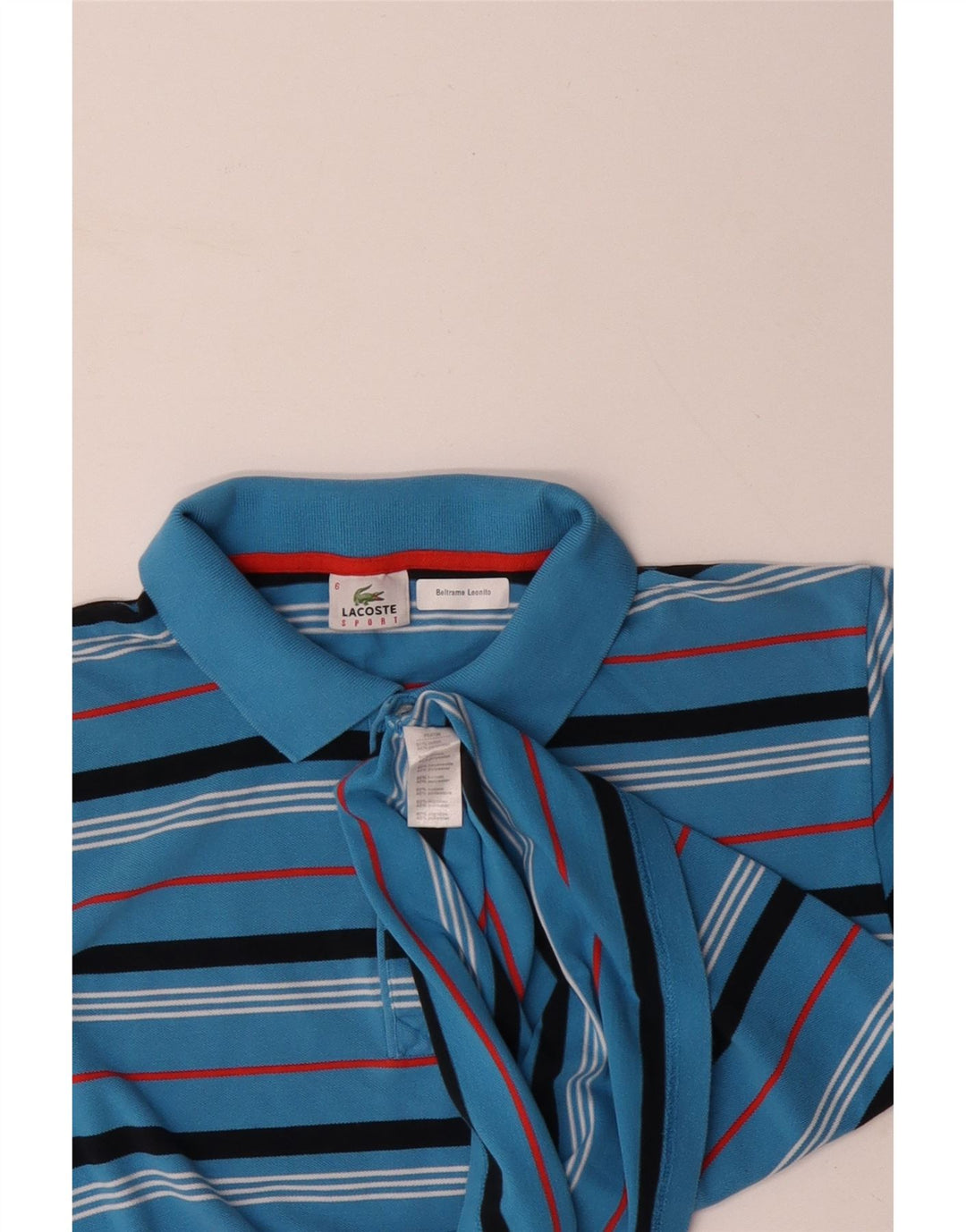 LACOSTE Mens Polo Shirt Size 6 XL Blue Striped Cotton