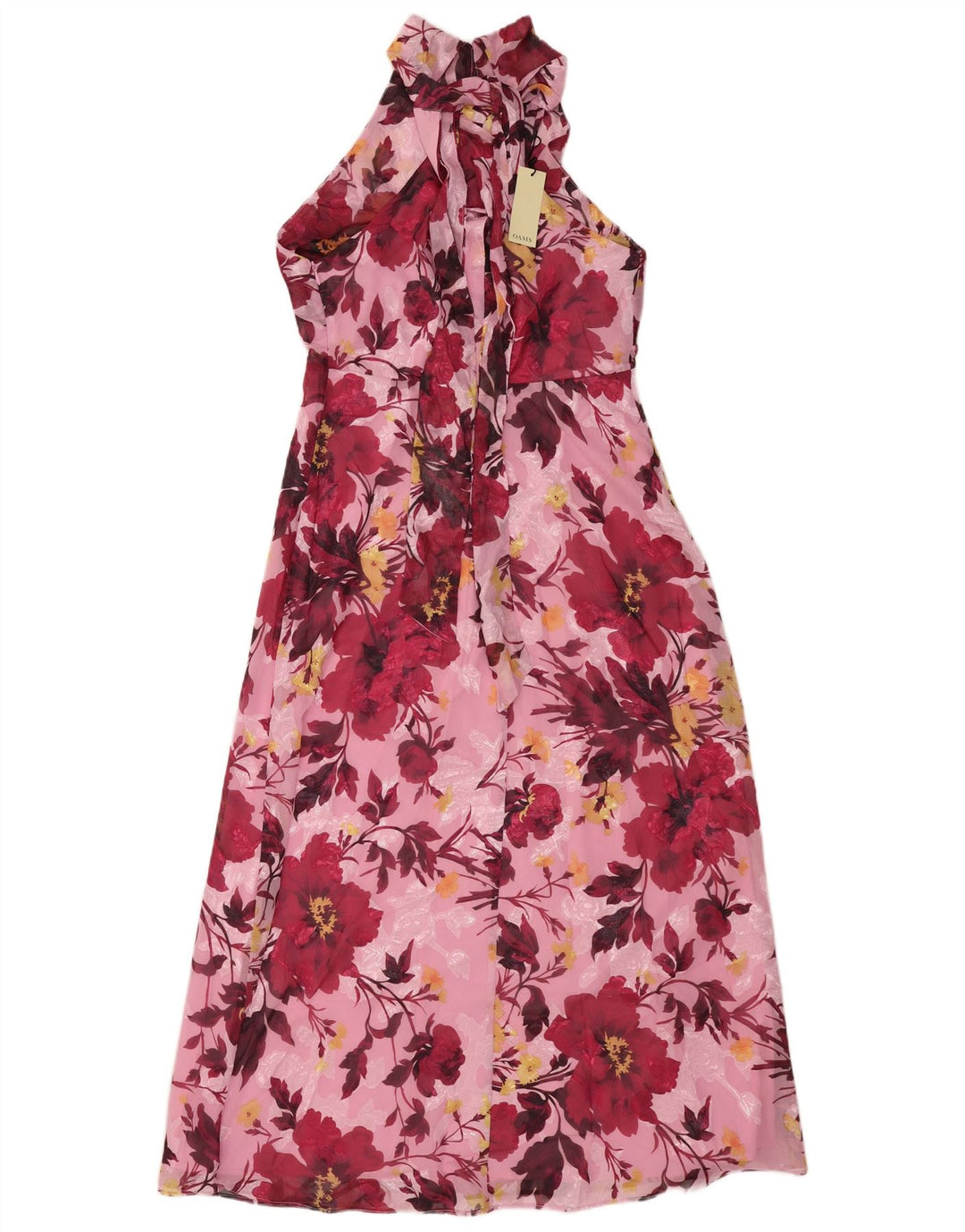 Oasis Womens Halter Maxi Dress UK 10 Small Pink Floral Polyester