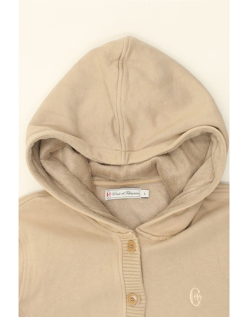 CONTE OF FLORENCE Womens Hooded Bomber Jacket UK 16 Large Beige Cotton | Vintage Conte of Florence | Thrift | Second-Hand Conte of Florence | Used Clothing | Messina Hembry 