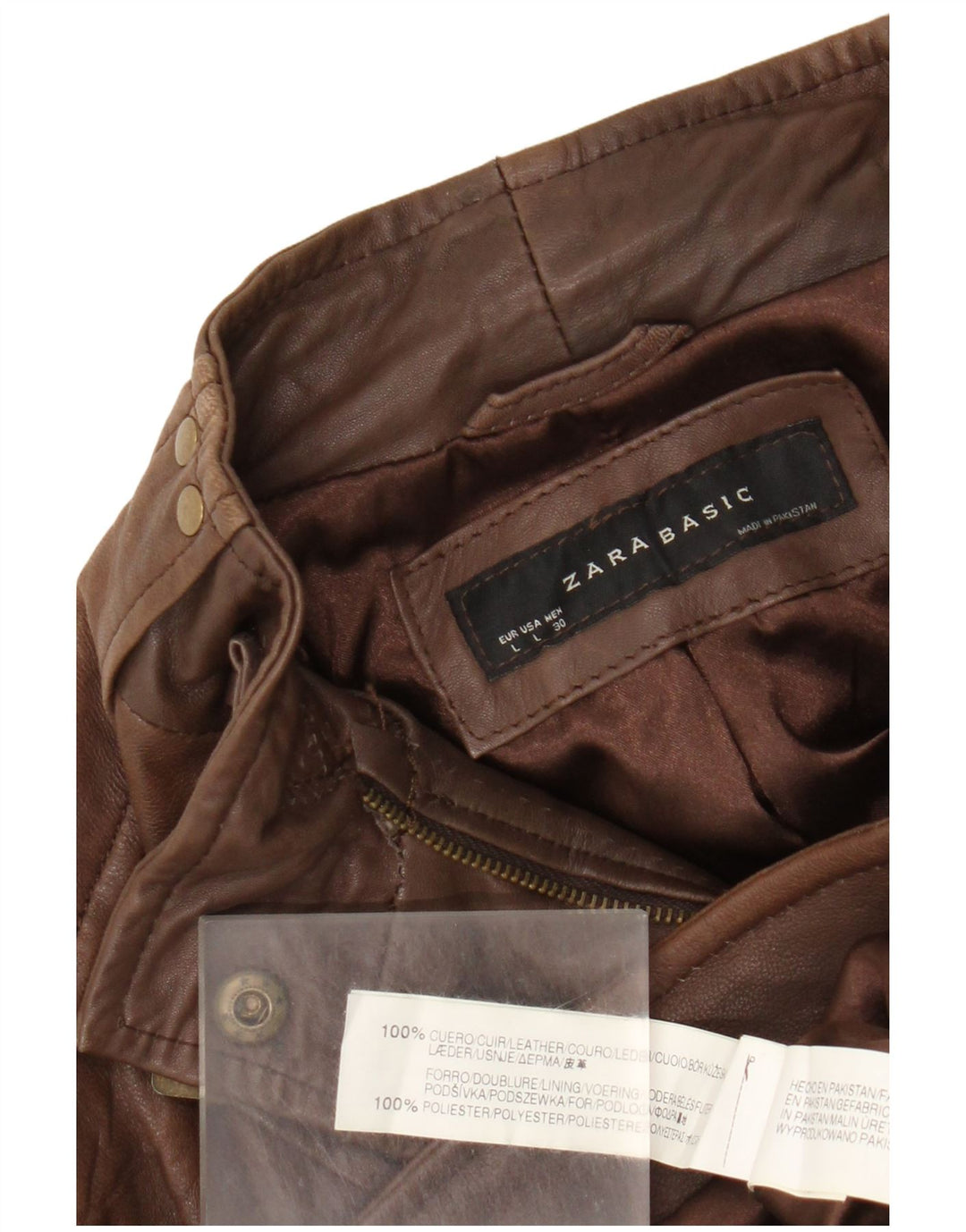 Zara Womens Leather Jacket UK 14 Large Brown Leather
