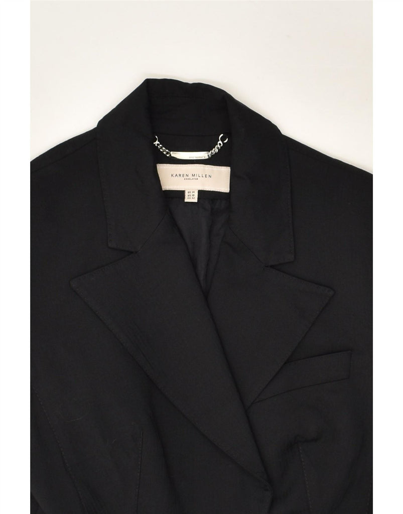 KAREN MILLEN Womens 2 Button Blazer Jacket UK 14 Medium Black Viscose Vintage Karen Millen and Second-Hand Karen Millen from Messina Hembry 