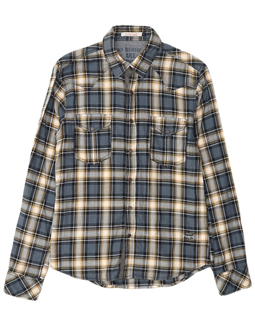 JACK & JONES Mens Flannel Shirt Medium Blue Check Cotton