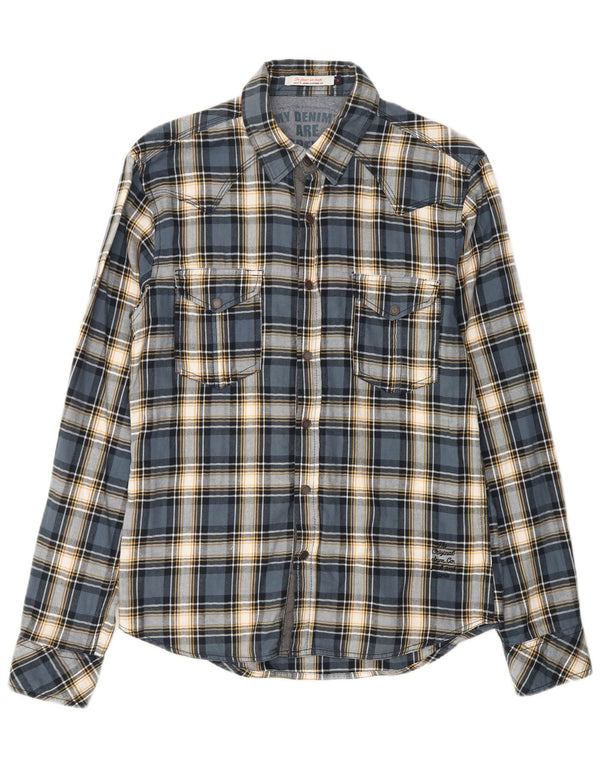 JACK & JONES Mens Flannel Shirt Medium Blue Check Cotton
