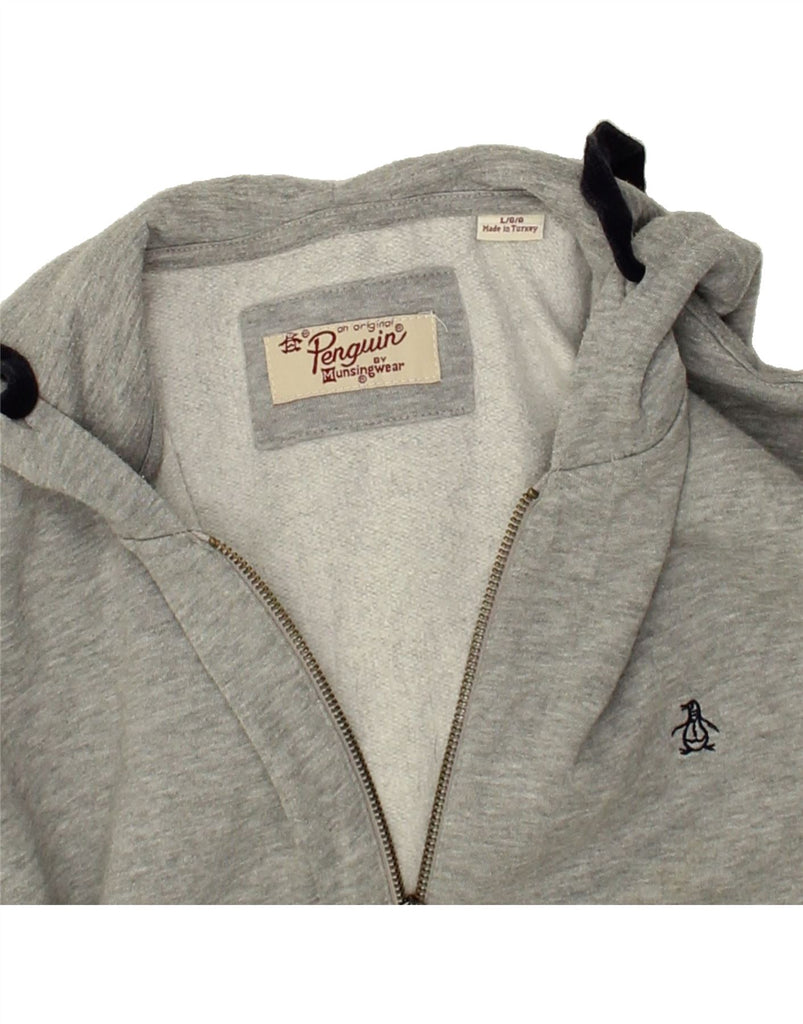 PENGUIN Mens Zip Hoodie Sweater Large Grey Cotton | Vintage Penguin | Thrift | Second-Hand Penguin | Used Clothing | Messina Hembry 