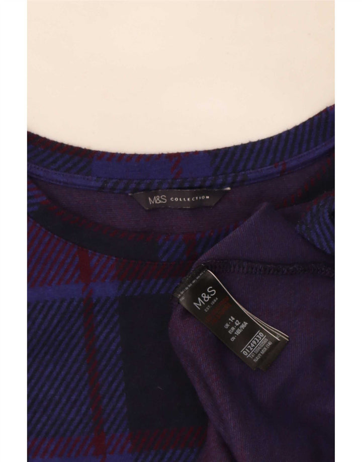 Marks & Spencer Womens Top Long Sleeve UK 14 Large Navy Blue Check