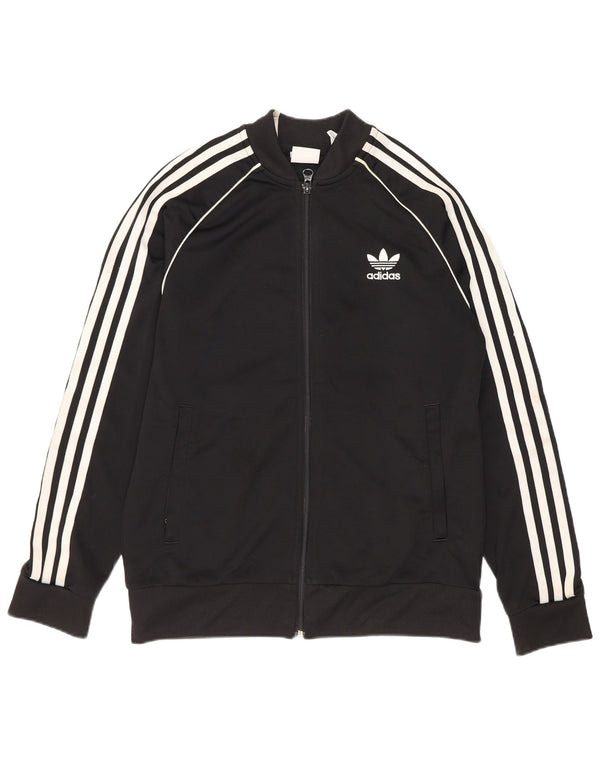 Adidas Boys Tracksuit Top Jacket 12-13 Years Black Polyester