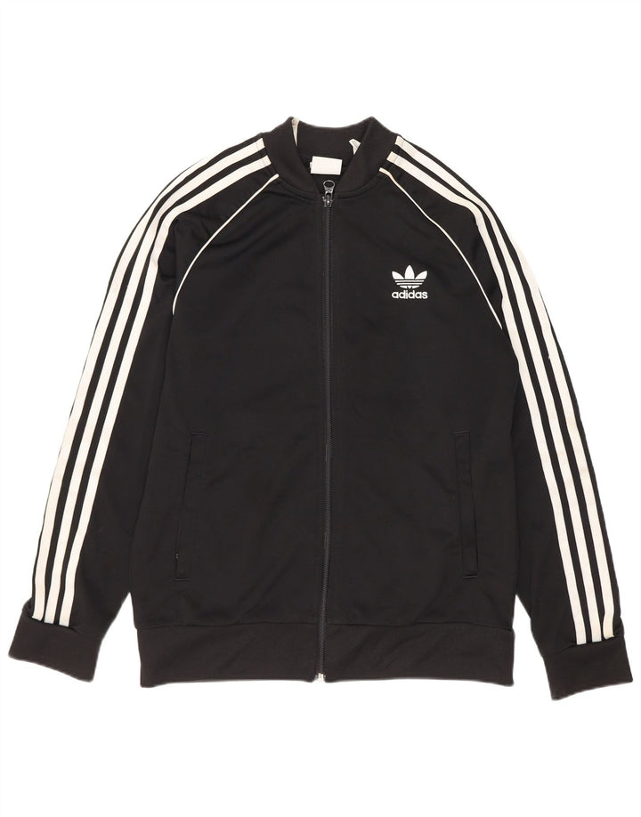 Adidas Boys Tracksuit Top Jacket 12-13 Years Black Polyester
