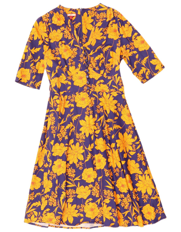 JOE BROWNS Womens A-Line Dress UK 10 Small Blue Floral Cotton