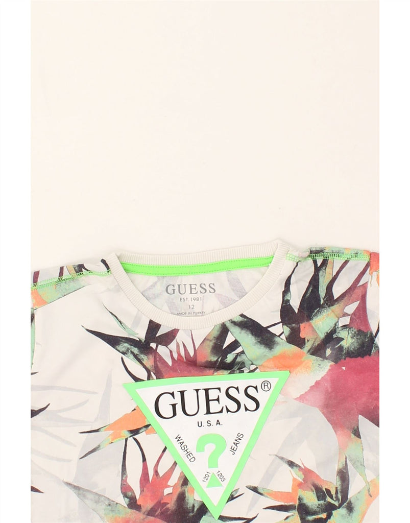 GUESS Girls Abstract Pattern Graphic T-Shirt Top 11-12 Years White Cotton | Vintage Guess | Thrift | Second-Hand Guess | Used Clothing | Messina Hembry 