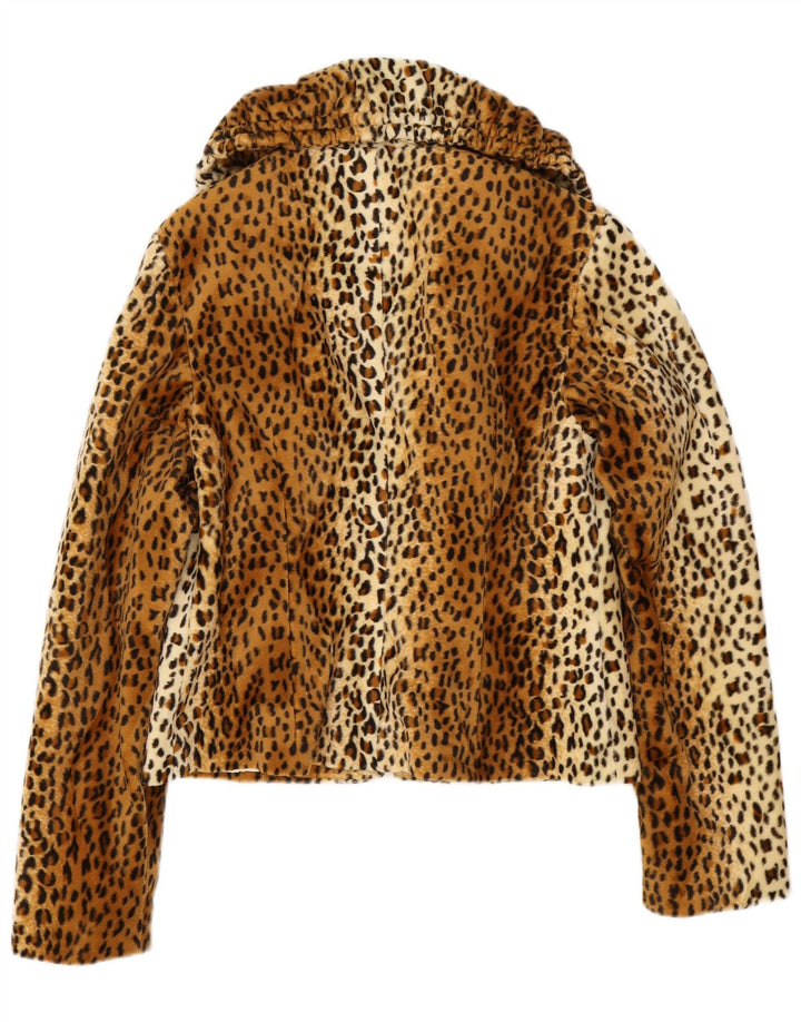 Vintage Womens Faux Fur Jacket EU 38 Medium Brown Animal Print Polyester