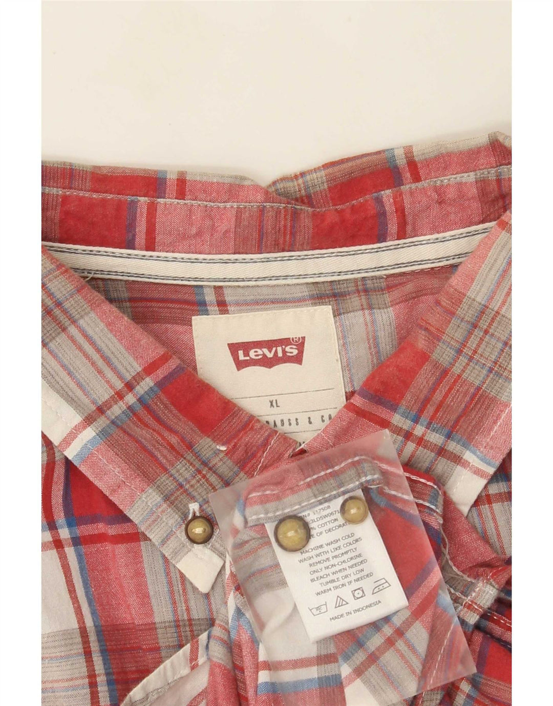 Levi's Mens Short Sleeve Shirt XL Red Check Cotton