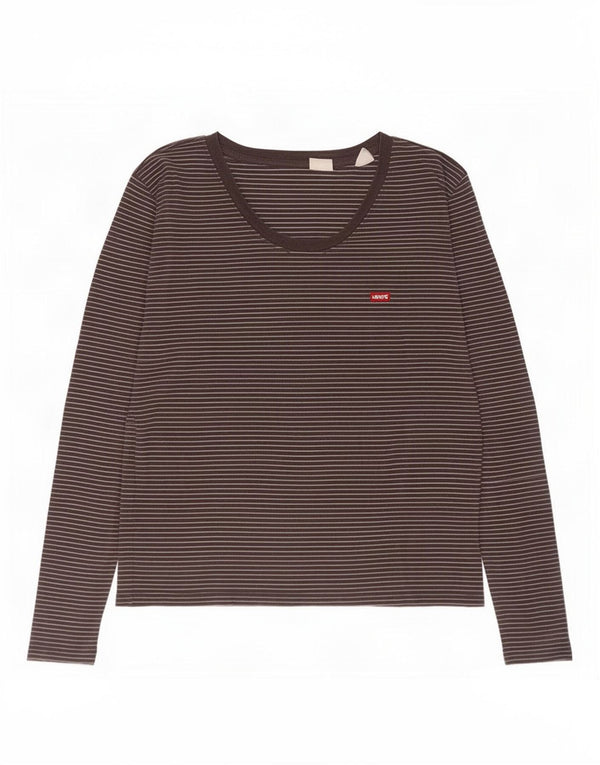 Levi's Womens Top Long Sleeve UK 12 Medium Black Striped Cotton