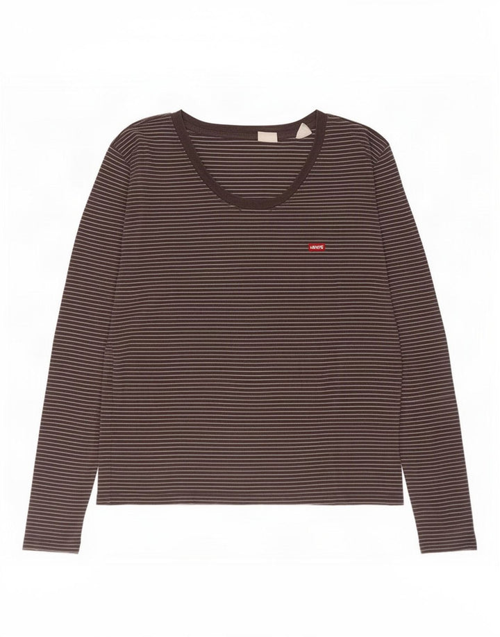 Levi's Womens Top Long Sleeve UK 12 Medium Black Striped Cotton
