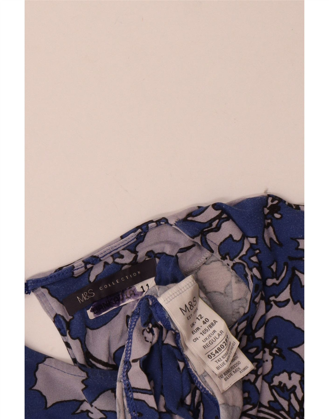 Marks & Spencer Womens 3/4 Sleeve Shift Dress UK 12 Medium Blue Floral