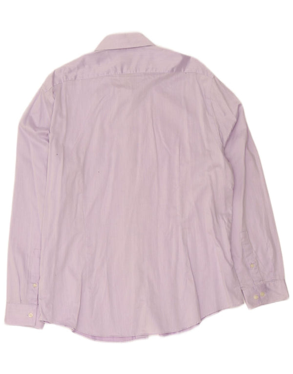 Calvin Klein Mens Slim Fit Shirt Size 44 17 1/2 XL Purple Pinstripe Cotton