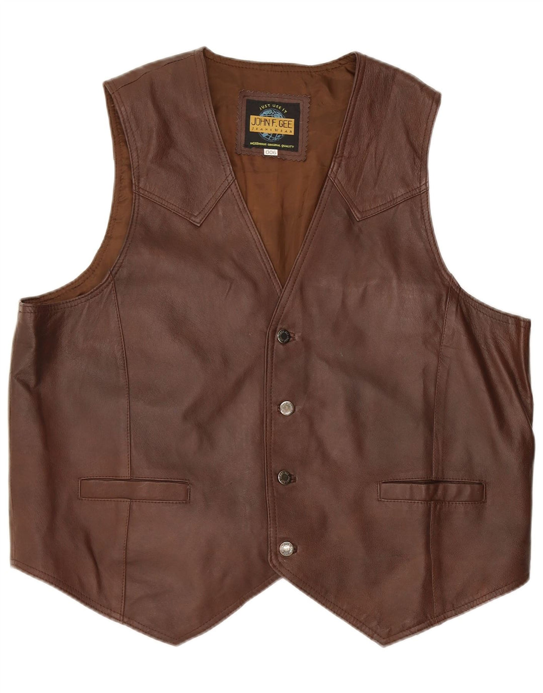 John F Gee Mens Leather Waistcoat XL Brown