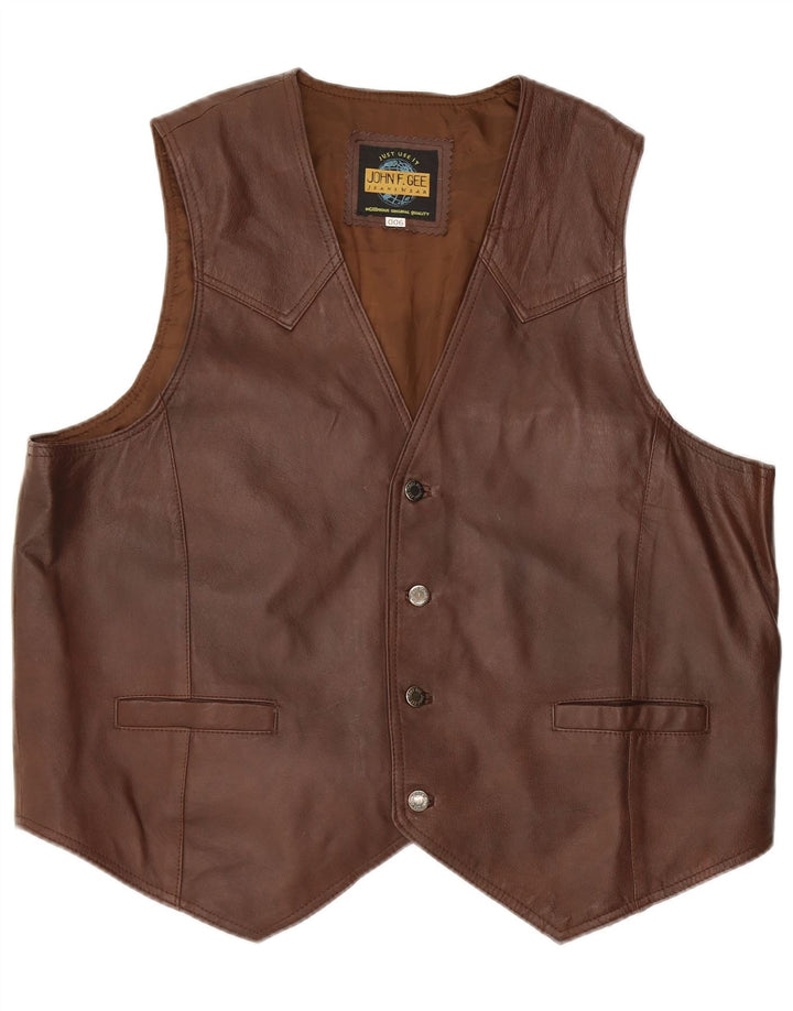 John F Gee Mens Leather Waistcoat XL Brown