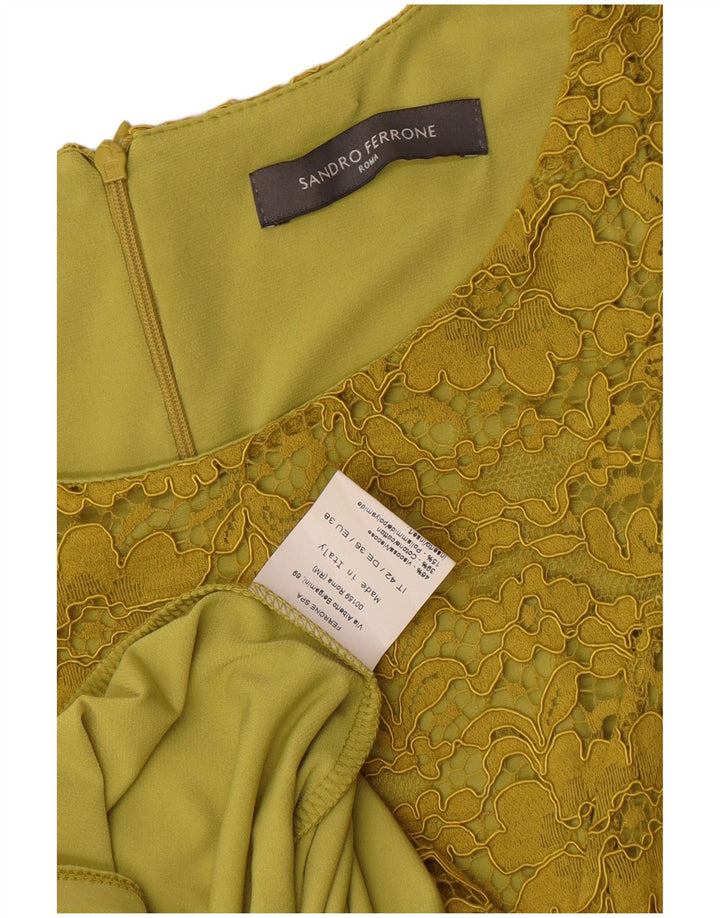 Sandro Ferrone Womens Sleeveless A-Line Dress IT 42 Medium Yellow Floral
