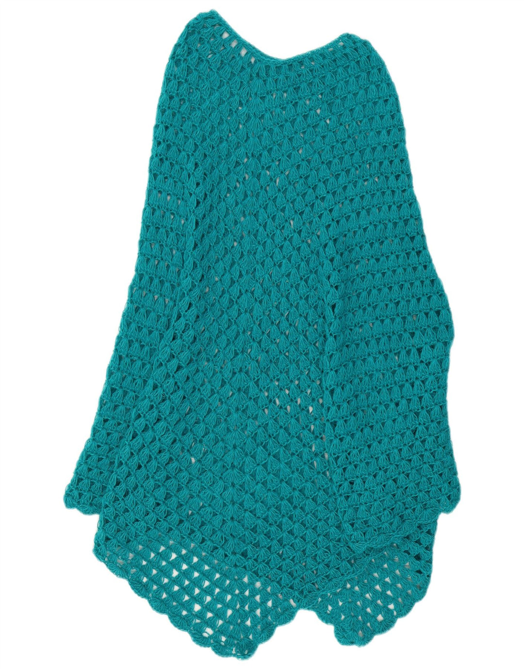 Vintage Womens Asymmetric Crochet Poncho Jumper One Size Turquoise
