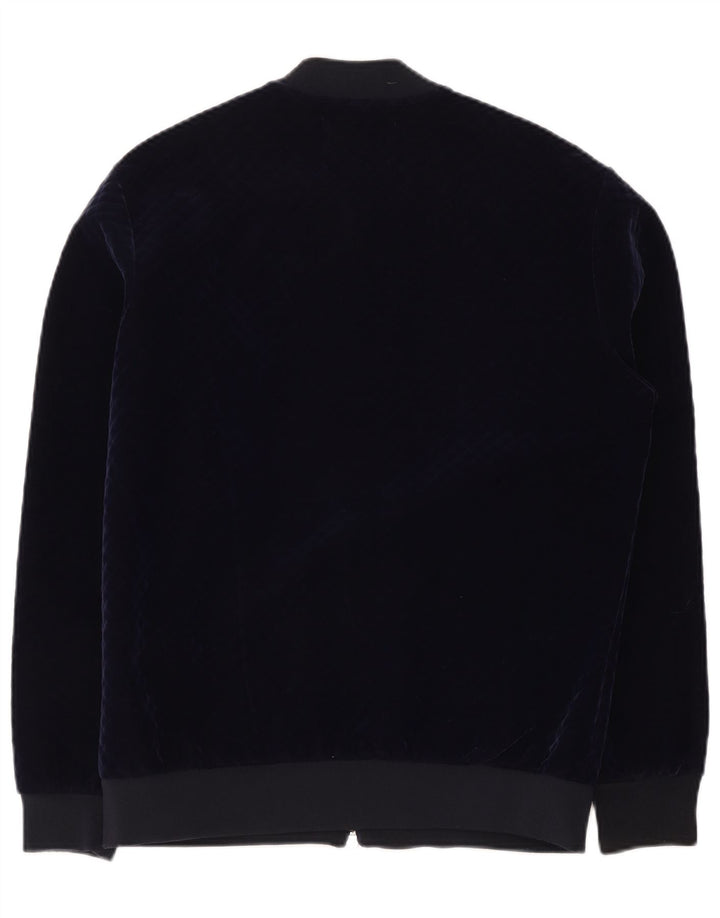 Zara Mens Velour Bomber Jacket UK 40 Large Navy Blue Polyester