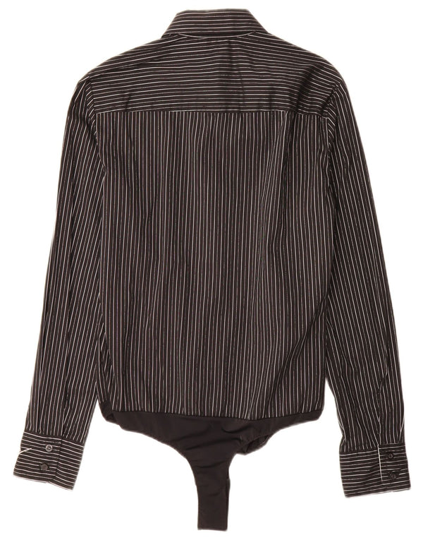 Iceberg Womens Long Sleeve Shirt Bodysuit IT 46 Large Black Pinstripe