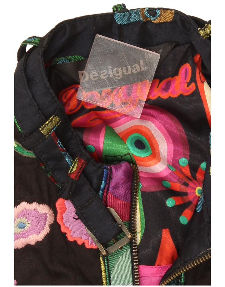 Desigual Womens Abstract Pattern Crop Bomber Jacket EU 46 XL Multicoloured