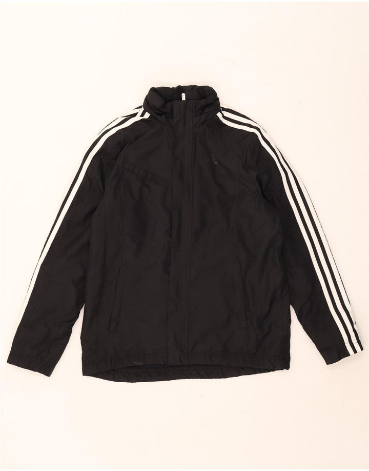 Adidas Boys Hooded Windbreaker Jacket 13-14 Years Black Polyester