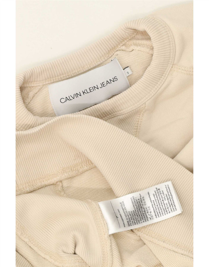 Calvin Klein Jeans Mens Sweatshirt Jumper Small Beige Cotton