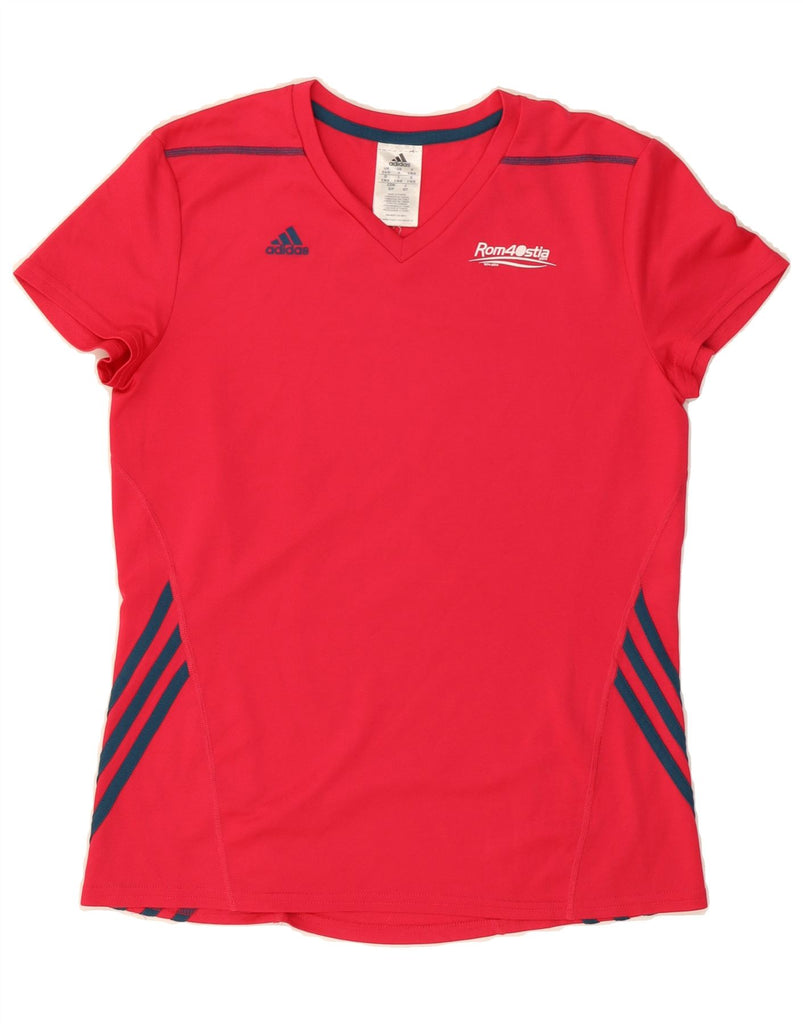 ADIDAS Womens T-Shirt Top UK 8/10 Small Red Colourblock Polyester Vintage Adidas and Second-Hand Adidas from Messina Hembry 