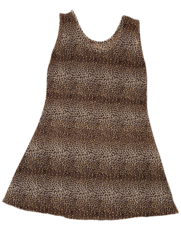 Vintage Womens Mini Sleeveless Tunic Dress UK 8 Small Brown Animal Print