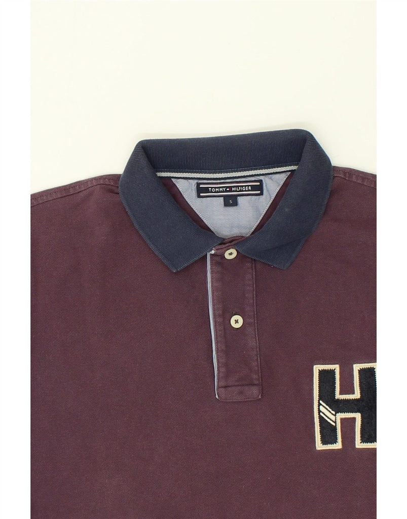 TOMMY HILFIGER Mens Graphic Polo Shirt Small Maroon Cotton Vintage Tommy Hilfiger and Second-Hand Tommy Hilfiger from Messina Hembry 