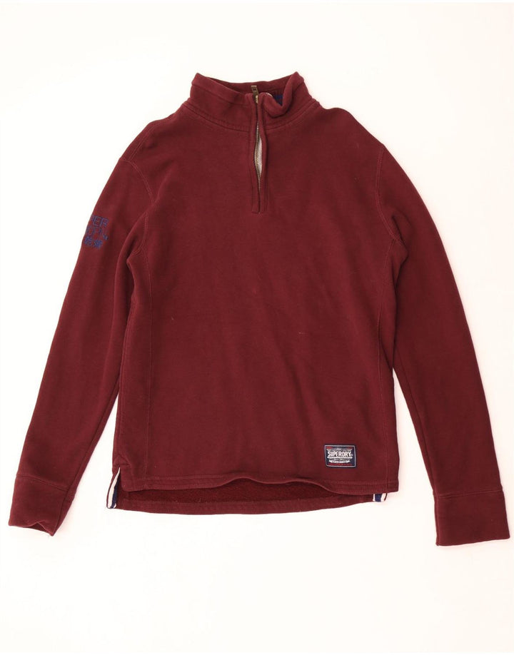 Superdry Mens Graphic Zip Neck Sweatshirt Jumper Large Maroon Cotton