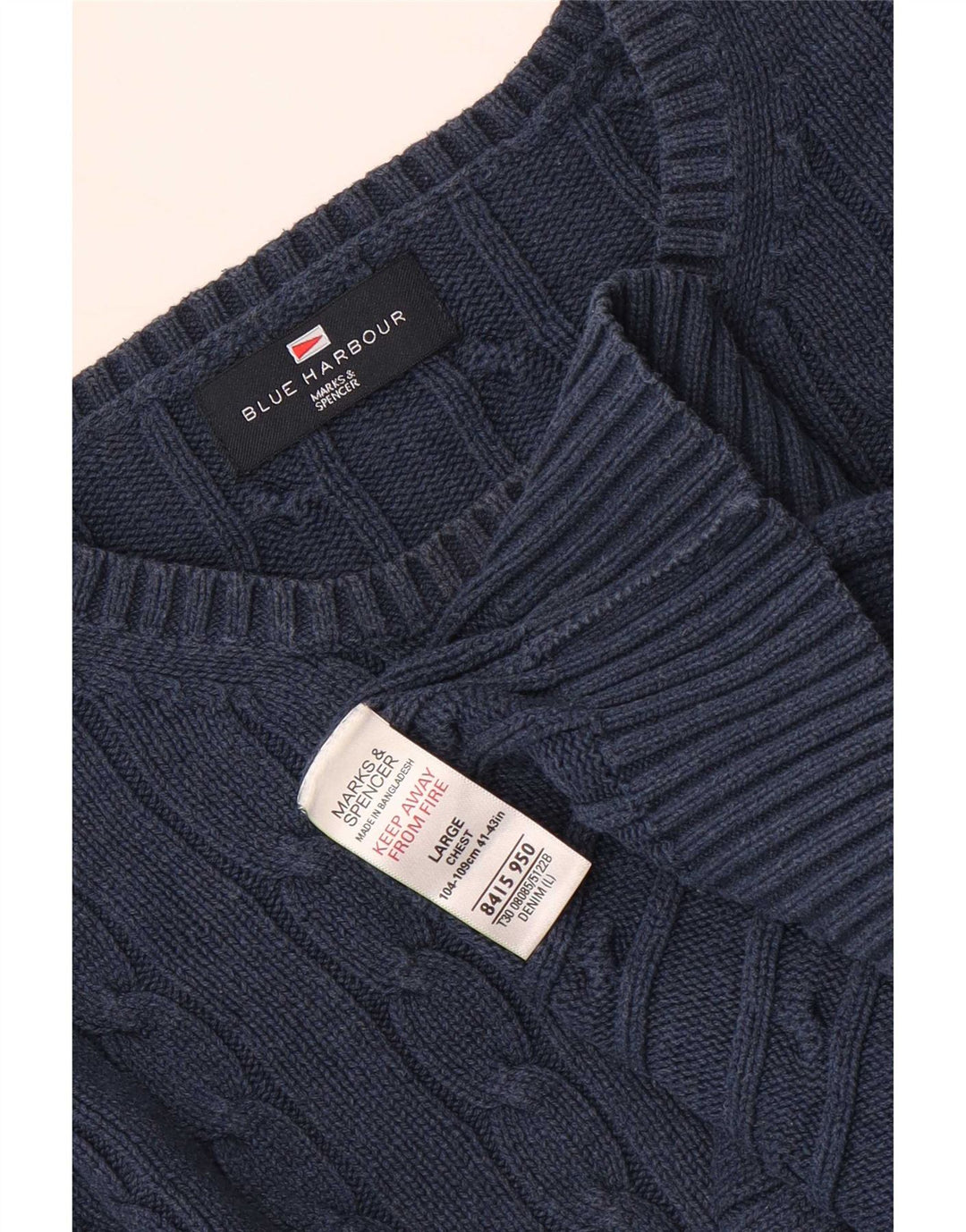 Marks & Spencer Mens Blue Harbour Crew Neck Jumper Sweater Large Navy Blue