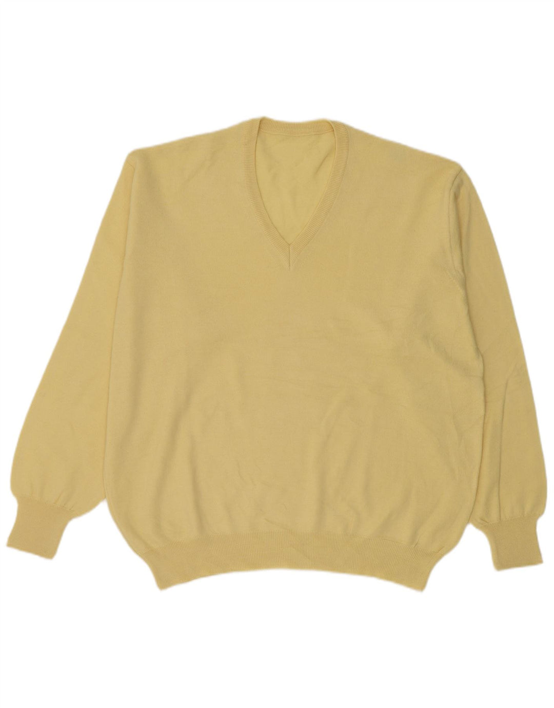 Vintage Mens V-Neck Jumper Sweater Large Yellow