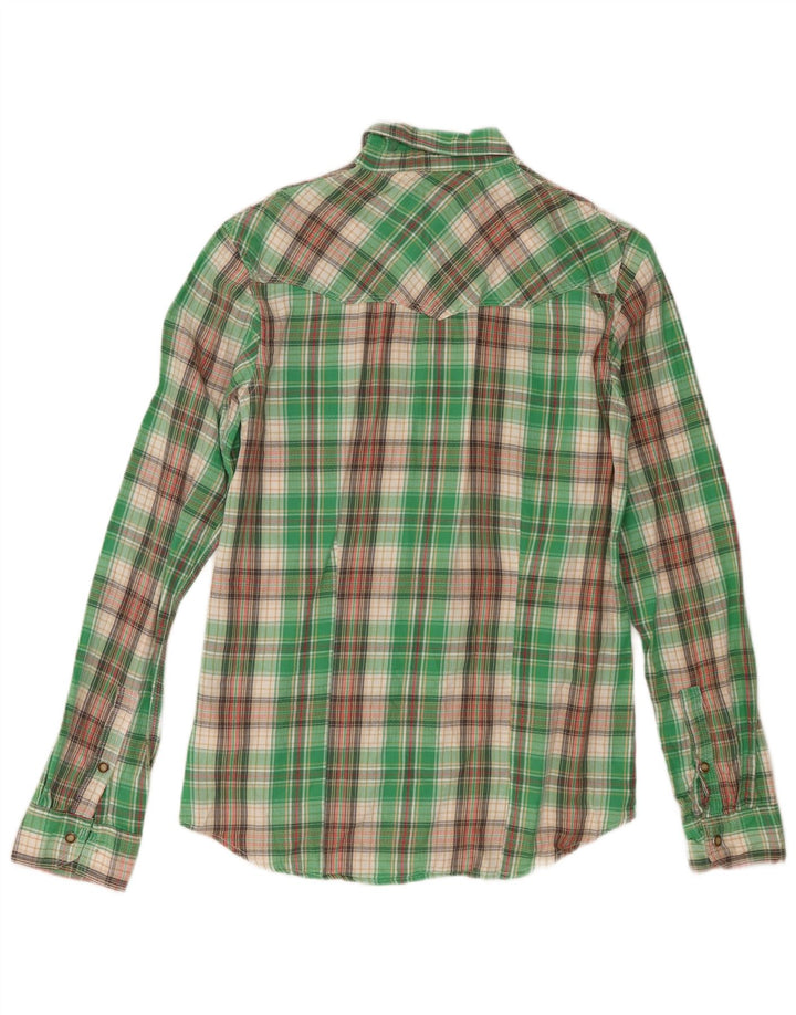Wrangler Mens Slim Fit Flannel Shirt Small Green Check Cotton