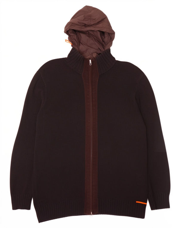 Hugo Boss Mens Hooded Cardigan Sweater 2XL Brown Cotton
