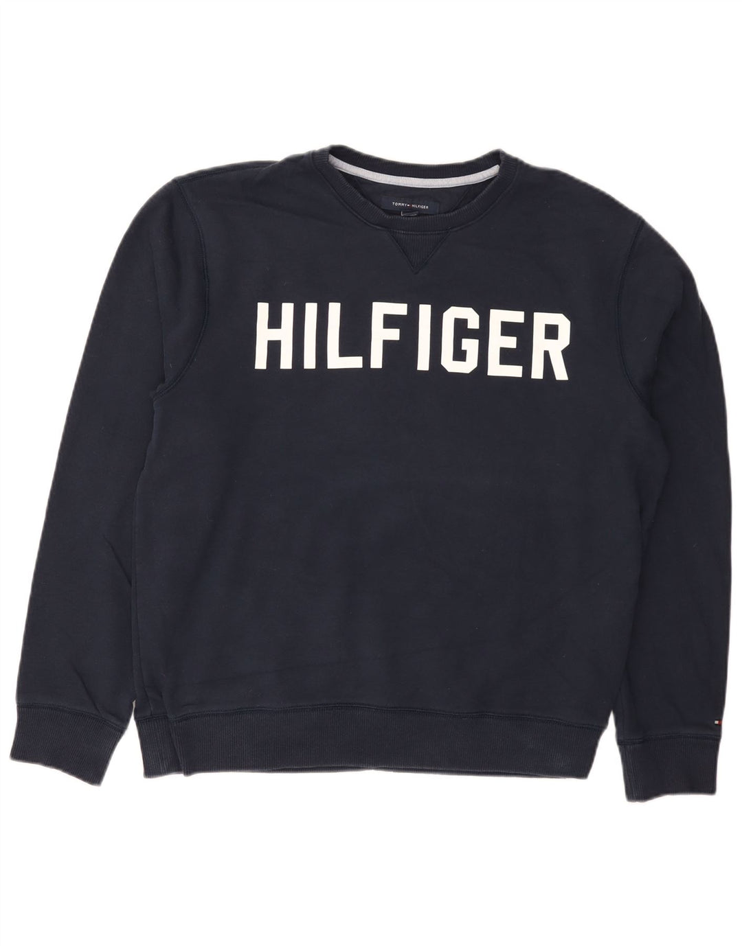 Tommy Hilfiger Mens Graphic Sweatshirt Jumper Large Navy Blue Cotton