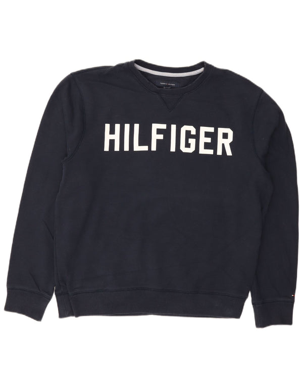 Tommy Hilfiger Mens Graphic Sweatshirt Jumper Large Navy Blue Cotton