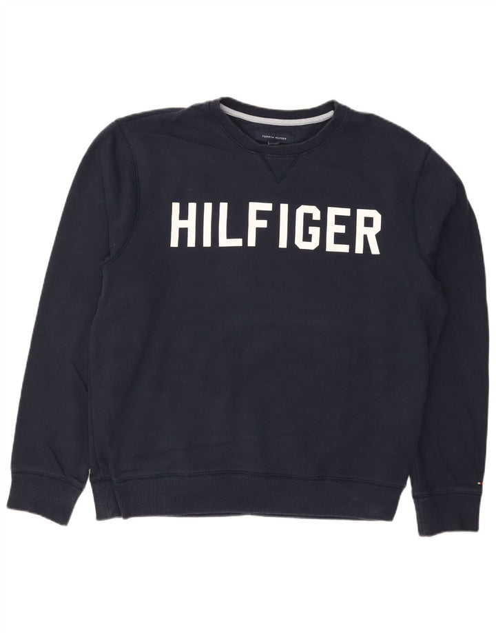 Tommy Hilfiger Mens Graphic Sweatshirt Jumper Large Navy Blue Cotton
