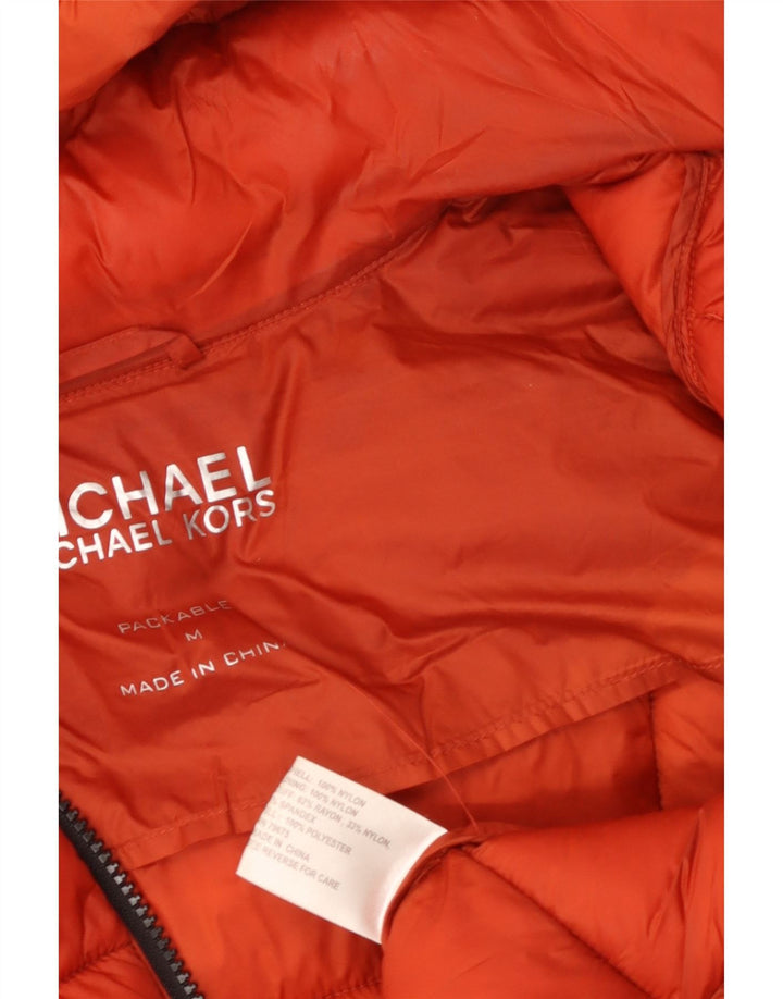 MICHAEL KORS Womens Hooded Padded Coat UK 14 Medium Orange Nylon