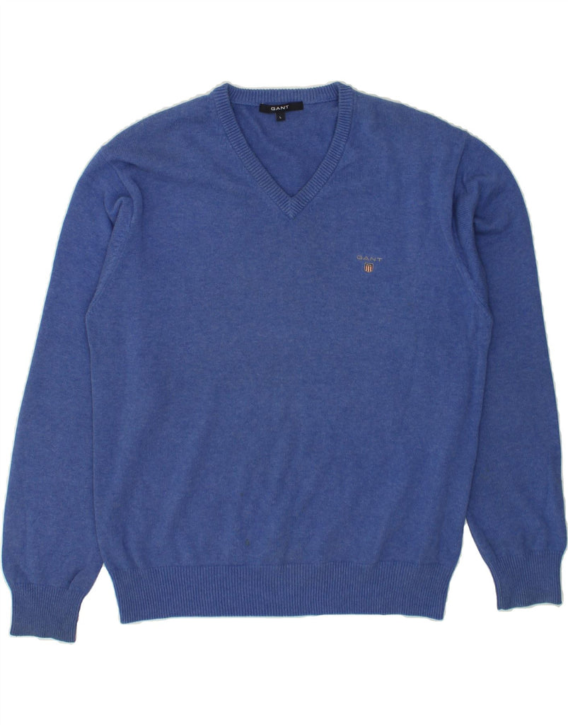 GANT Mens V-Neck Jumper Sweater Large Blue Cotton | Vintage Gant | Thrift | Second-Hand Gant | Used Clothing | Messina Hembry 